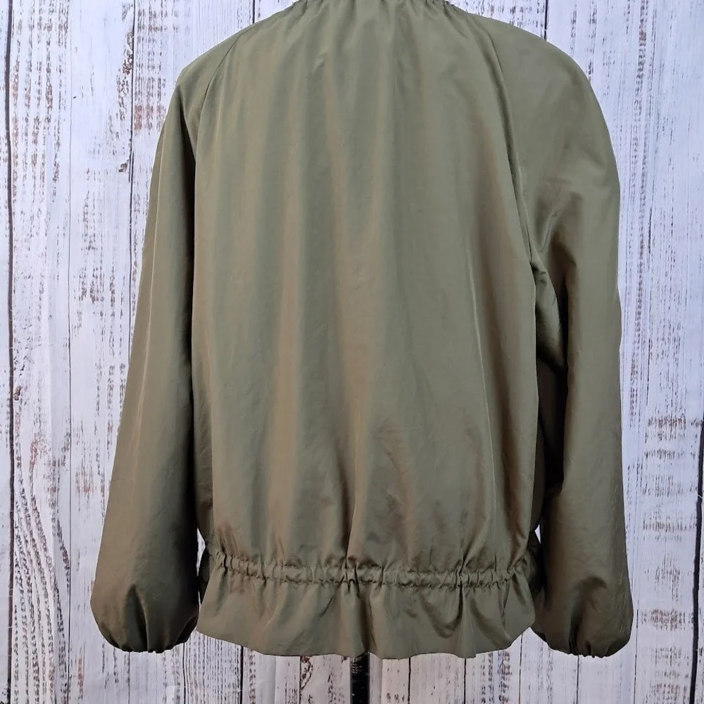 Zara Basic Womens M Olive Green Full Zip Bomber Jacket Drawstring Streetwear‎